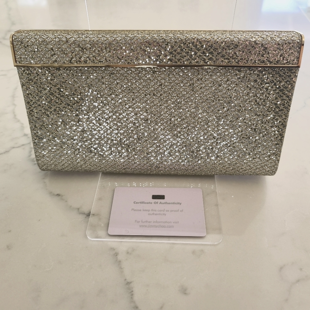 Jimmy Choo "Cayla" Champagne Fabric Clutch